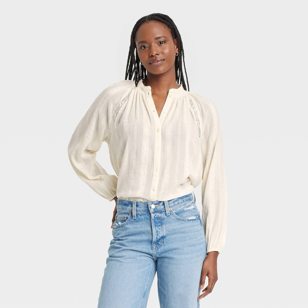 Universal Friend Long Sleeve Lace Blouse Cream/Ivory Women's Small